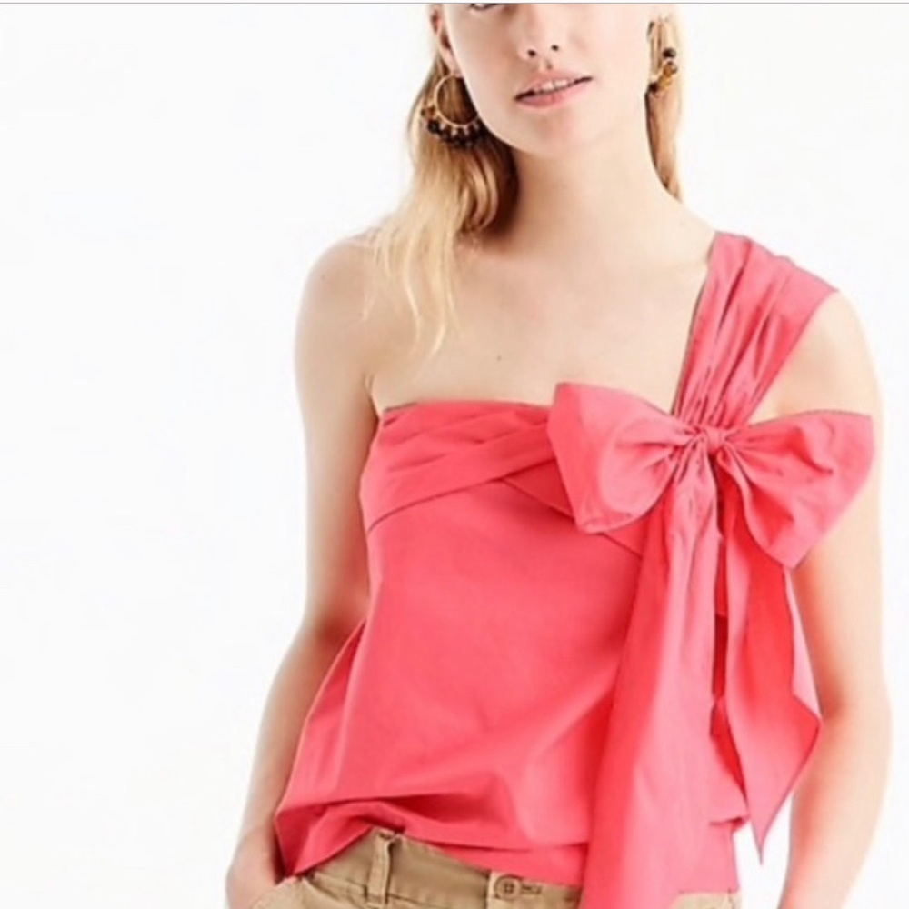 J crew one shoulder bow tie top in peach pink